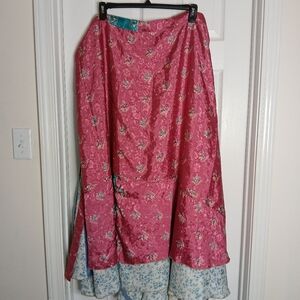 Floral Pink and Blue Women's Adjustable Sari Maxi Wrap Skirt Godess Sz 22